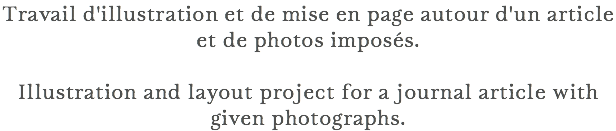Travail d'illustration et de mise en page autour d'un article et de photos imposés. Illustration and layout project for a journal article with given photographs.
